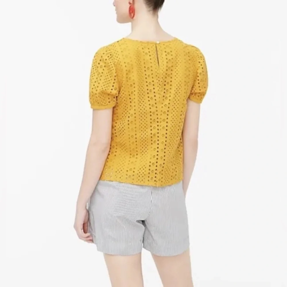 J. Crew eyelet puffed sleeve blouse golden‎ yellow size XS